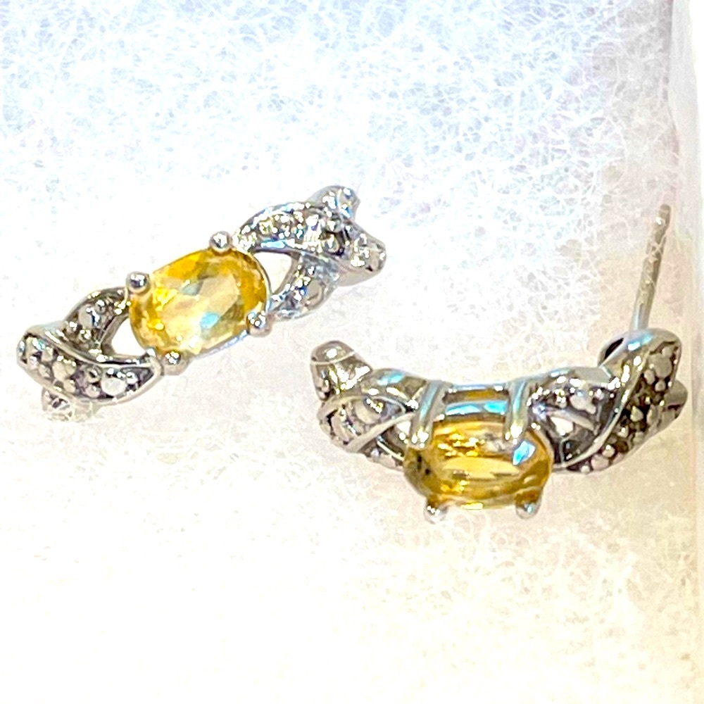 VINTAGE 925 Citrine Silver J Hoop Earrings EUC no backs